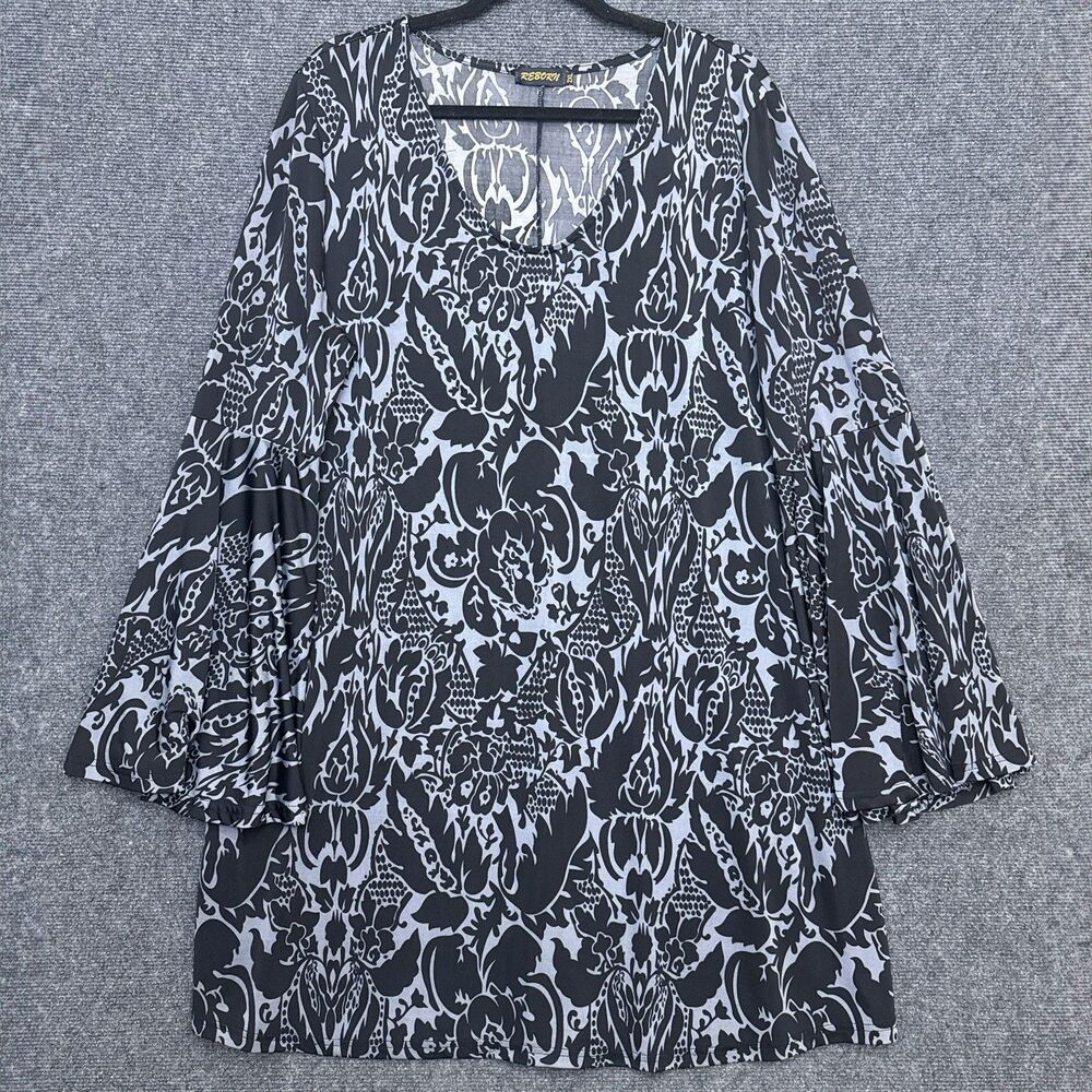 Reborn Liquid Knit Dress 2XL Black Damask WhimsyGoth Print Bell Sleeve Witch